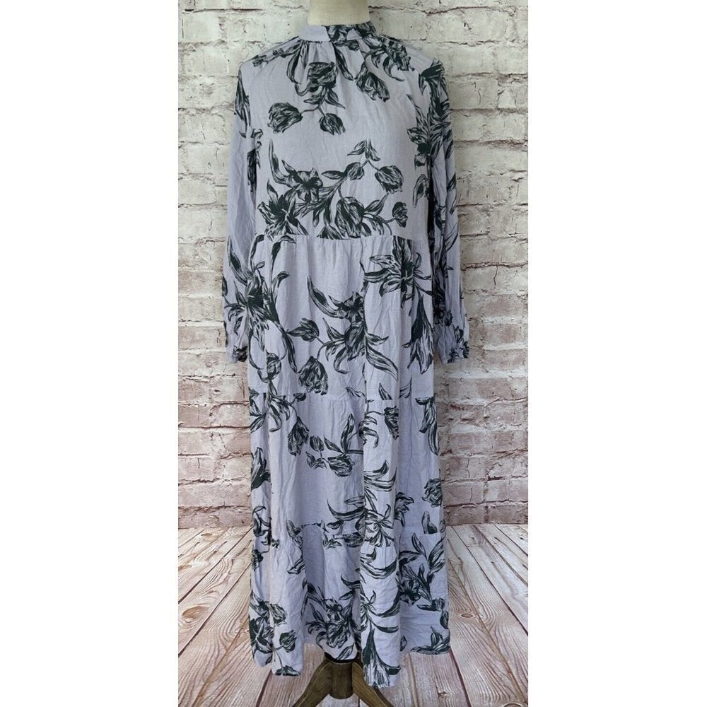 A New Day Womens XS Dress Boho Floral Long Sleeve High Neck Tiered Midi Prairie